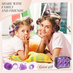 obeoby 4 Sizes Rollers Hair Curlers, 50 Pcs Set Jumbo Hair Rollers 25mm 36mm 48mm 60mm Self-Grip Hair Rollers with Clips, Curlers for Women Long, Short Hair and Bangs (Purple)