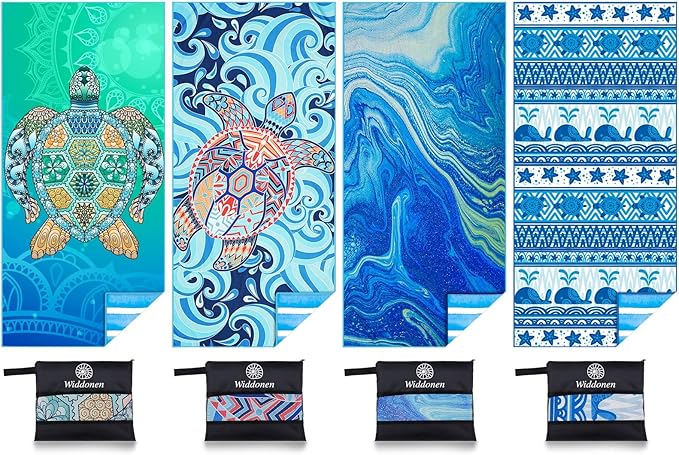 4 Pack Microfiber Lightweight Beach Towel Sand Free Quick Dry Absorbent Thin by WIDDONEN