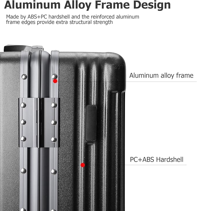 feilario 24in Aluminium Frame PC Hard Shell Spinner Wheels Luggage, Built-In - Image 2