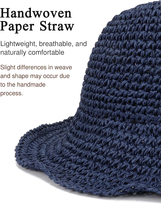 Womens Wide Brim Straw Sun Hat Foldable Floppy Crochet Beach Hat - Image 3