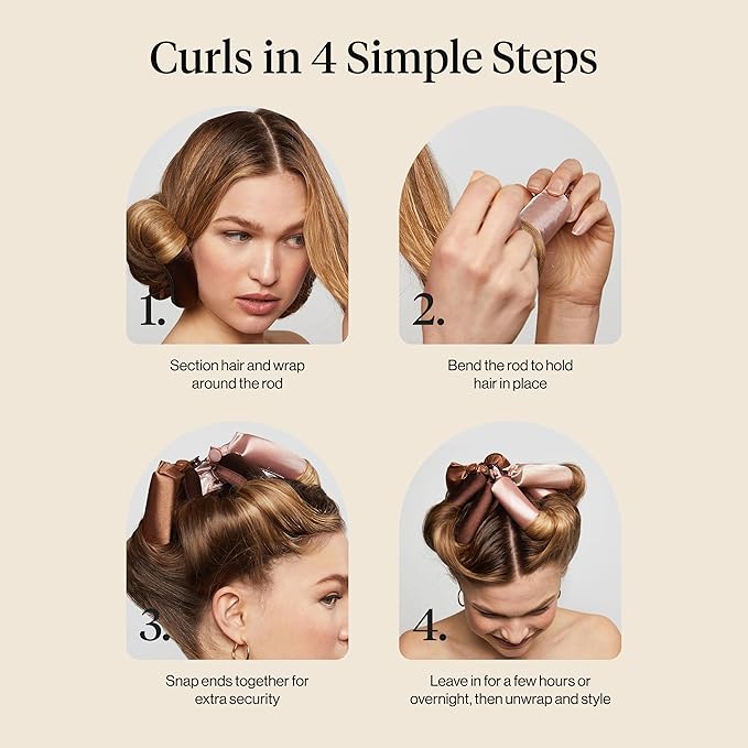 Kitsch Satin Hair Curlers, Heatless Curling Rod - Jumbo Flexi Rod for Heatless Curls Overnight, Comfortable Hair Curlers to Sleep In for Frizz-Free, No Heat Damage Styling - 4pcs Rosewood