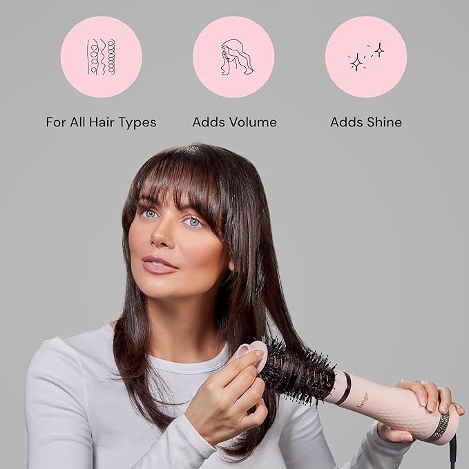 L'ANGE HAIR Multi-Volume Series Blow Dryer Brush | Interchangeable Hair Dryer Brush with Ionic Titanium Barrel for Smooth, Voluminous Styling | Black - Oval 60mm