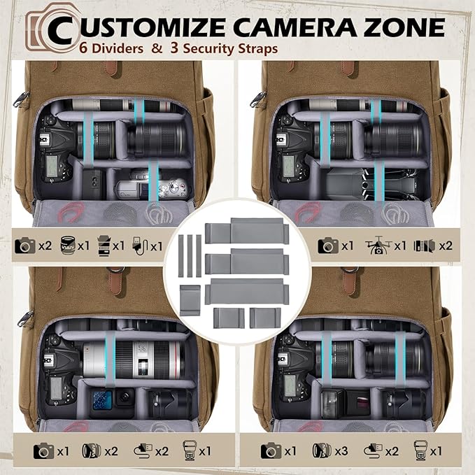 RAINSMORE Camera Bag Backpack for DSLR/SLR Mirrorless 15.6 Inch Laptop Camera - Image 3