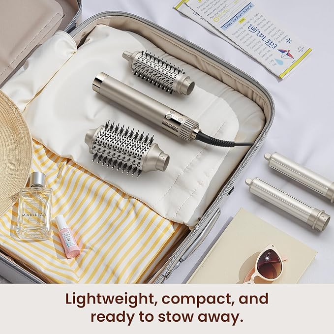MESCOMB 5-in-1 Hot Air Styler Kit – 110,000 RPM Fast-Drying Dryer, Auto-Wrap Curlers, Straightening & Volumizing Brushes All-in-One (Champagne White)