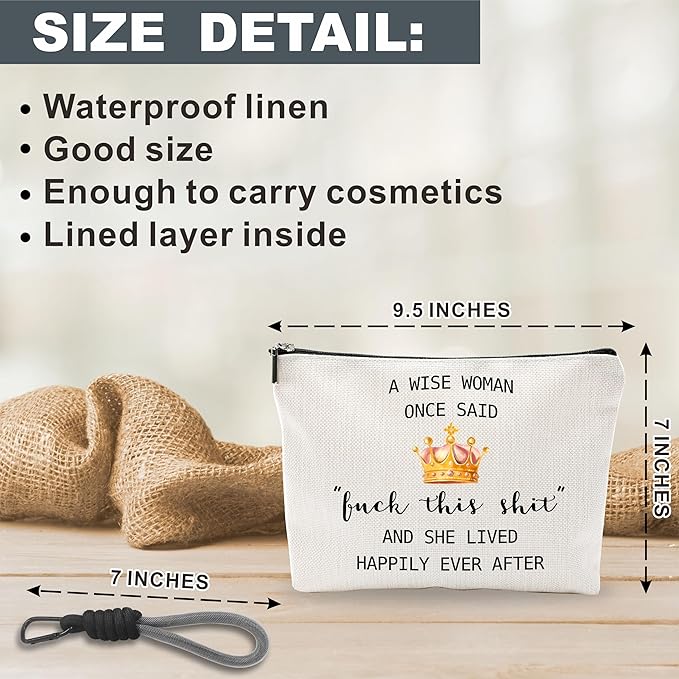 Funny Make Up Bag For Woman, Cosmetic Bag With Hand Strap - Lined Toiletry Bag, Minimalism Pouch, A Wise Woman Once Said F This... Organizer With Zipper, Women Essentials & Accessories - B11