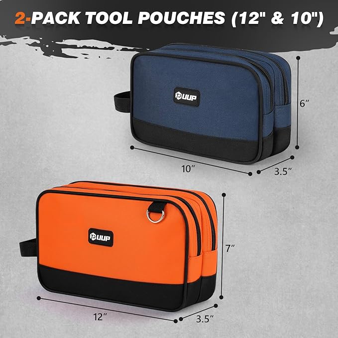 Small Tool Bag 2 Pack, Zipper Tool Pouch Two Compartments, 10 12 inch Utility - Image 2