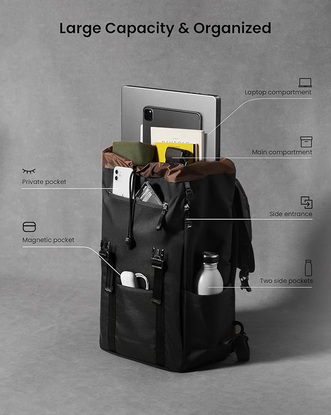 tomtoc Flap Laptop Backpack, Lightweight, Water-Resistant Casual Daypack - Image 3