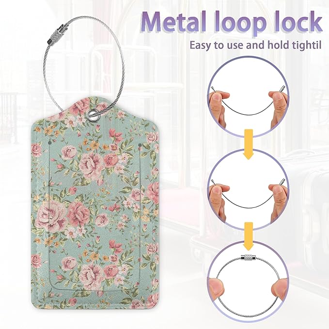 2Pcs Luggage Tag for Suitcase Vintage Floral Shabby Chic Pink Rose Cute - Image 4