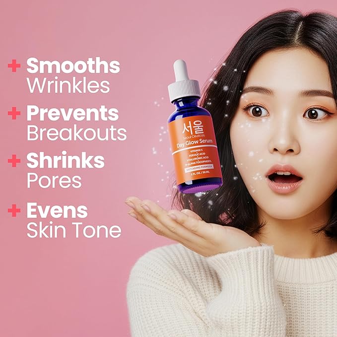 SeoulCeuticals Large 2oz Korean 20% Vitamin C Hyaluronic Acid Serum + CE Ferulic Acid - Potent Anti Aging Vit C, Anti Wrinkle K Beauty Skincare (Pack of 2)