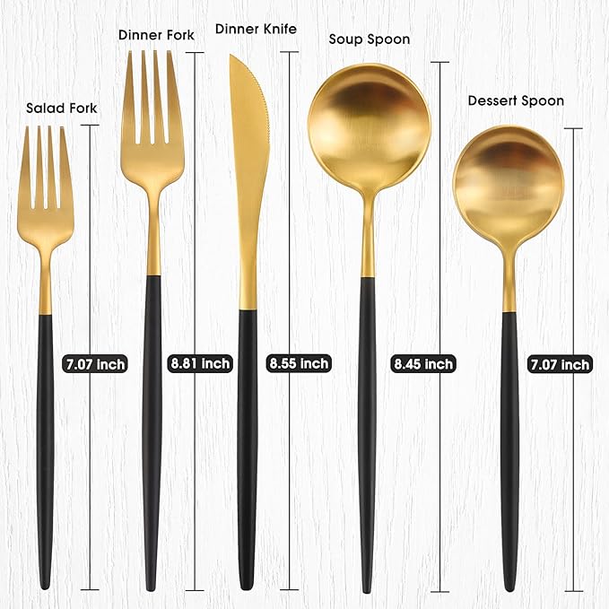 Matte Gold Silverware Set With Black Handle, IBIILII JEFF 20 Pieces Stainless - Image 2