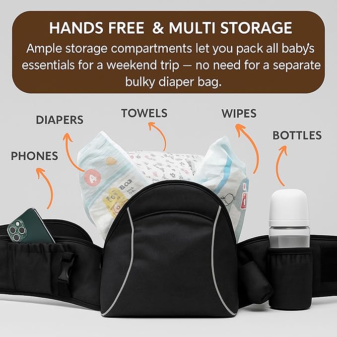 Baby Carrier with Hip Seat – Adjustable Waistband, Safety Harness & Storage - Image 6