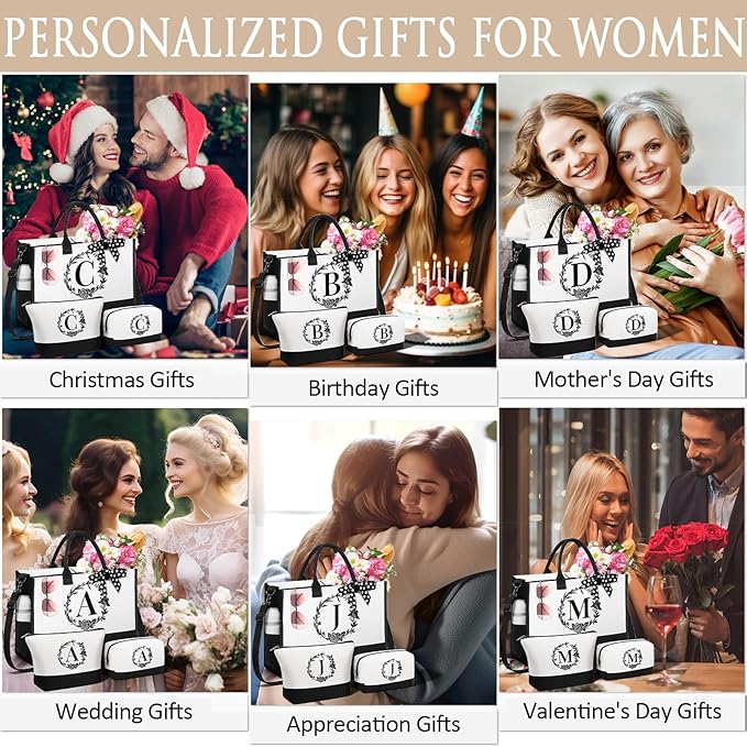 Personalized Christmas Gifts for Women, Initial Canvas Tote Bag & Makeup Bag - Image 5