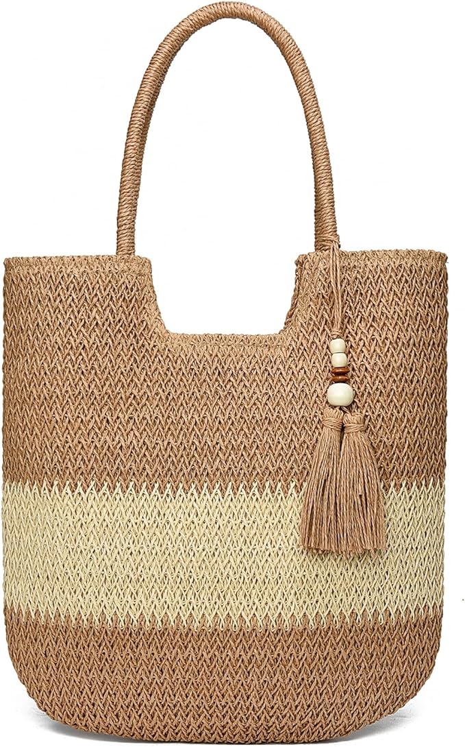 Straw Beach Bags for Women Woven Beach Tote Bag Casual Boho Large Shoulder by YAVCOOL