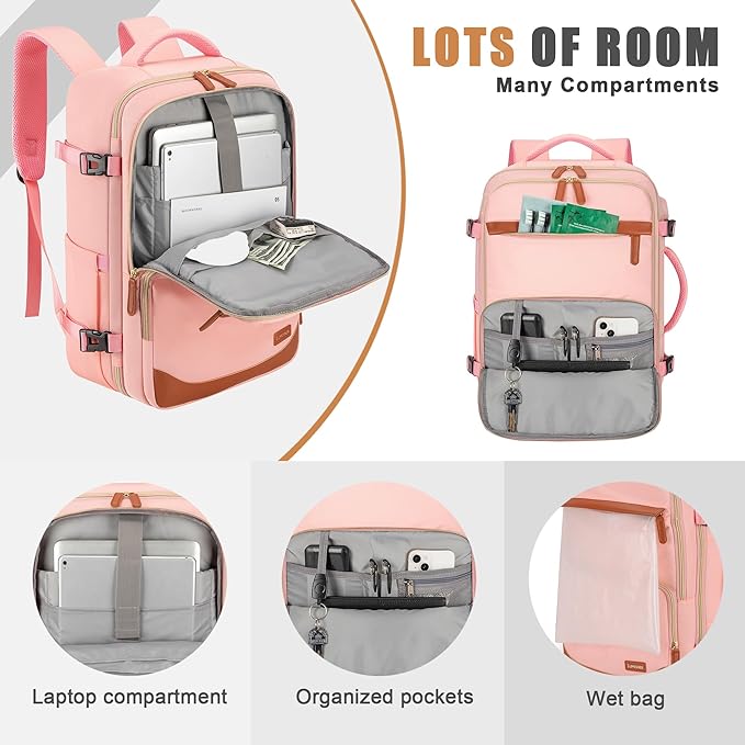 40L Travel Backpack with USB Charging Port, Water-Resistant Carry On Backpack - Image 3