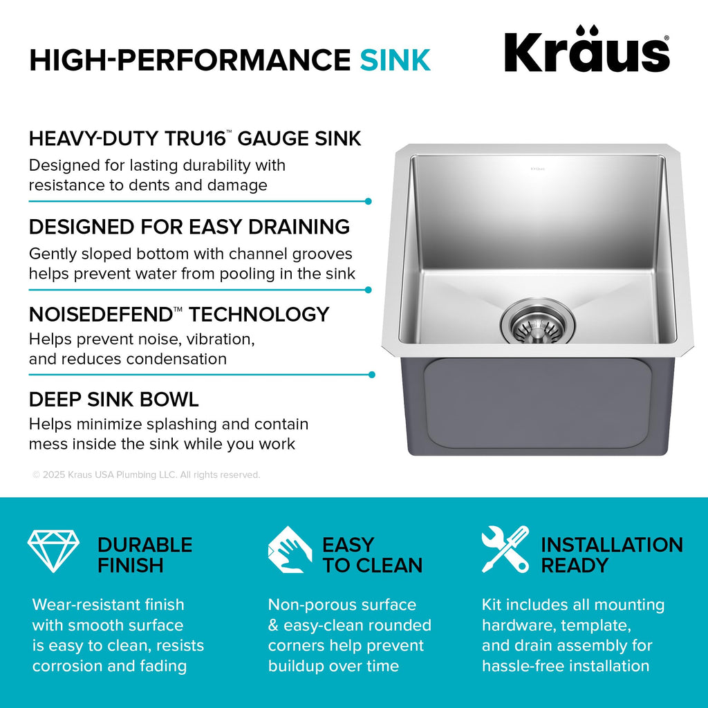 Stainless Steel 17 in 16 Gauge Undermount Kitchen Sink KHU101 (17 Inch)