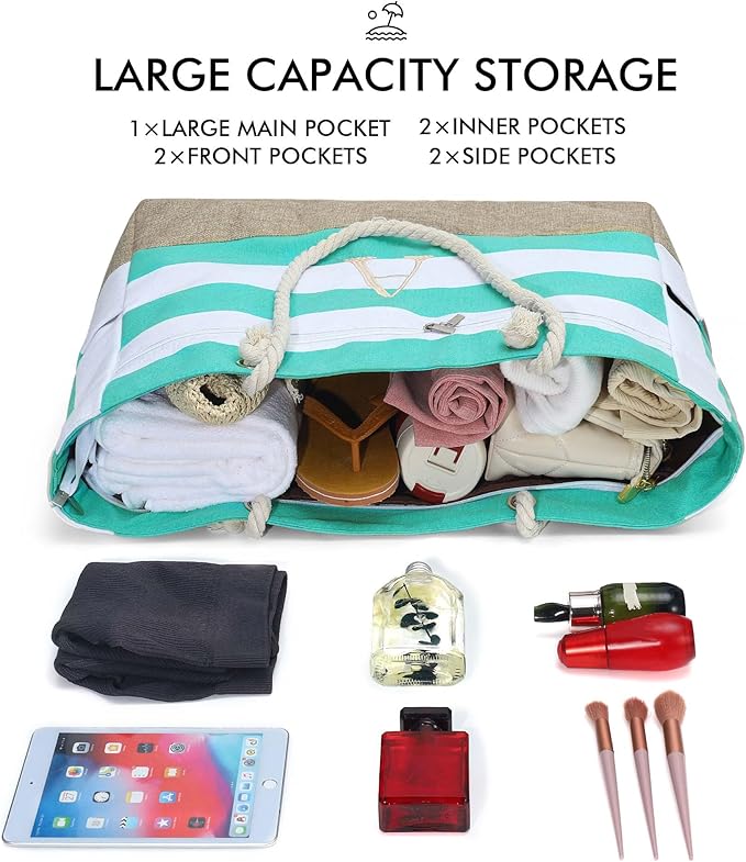 YOOLIFE Large Initial Beach Bag Waterproof Tote Zipper Bag Personalized Gifts - Image 4