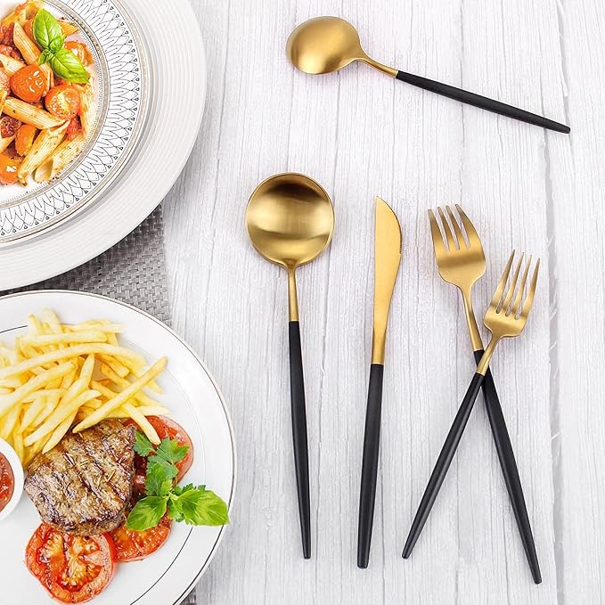 Matte Gold Silverware Set With Black Handle, IBIILII JEFF 20 Pieces Stainless - Image 5