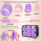 Obeoby 4 Sizes Hair Rollers for Women, 50 Pcs Set Hair Curlers with Clips Comb Curlers for Long Short Curly Hair and Bangs (25, 36, 48, 60mm), Pink Purple