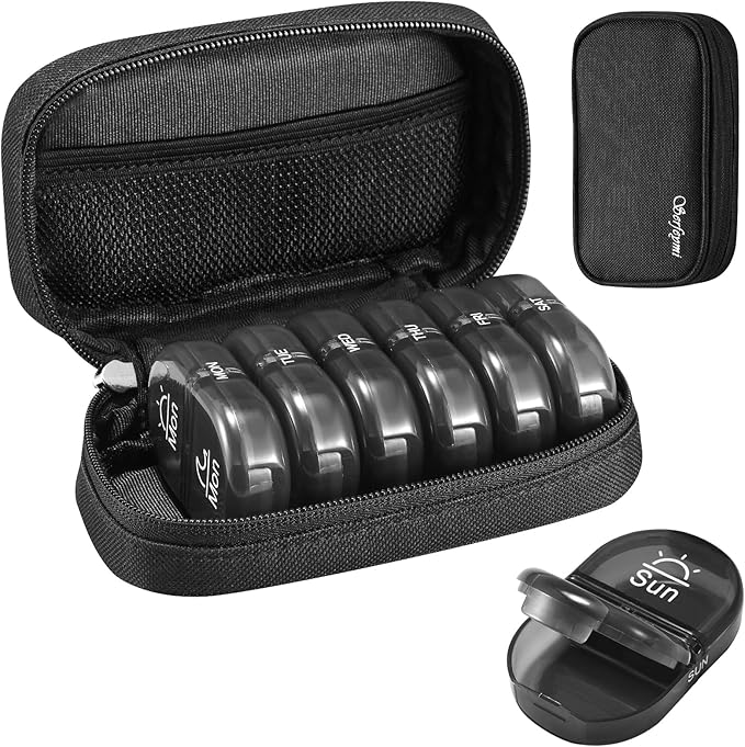 Serfeymi Weekly Travel Pill Organizer 2 Times A Day AM PM Upgraded Black Pill by Serfeymi