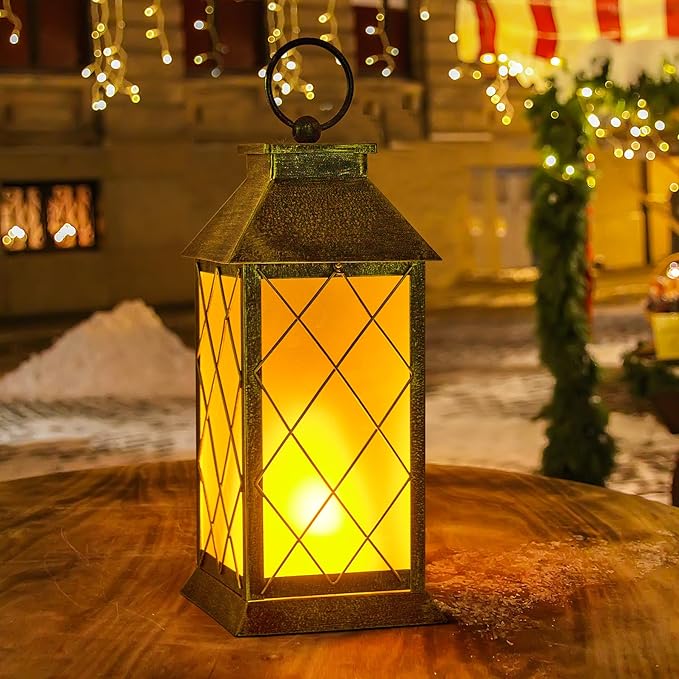 18" Solar Lantern with Flickering Flame Light, Large Outdoor Waterproof Solar - Image 6