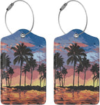 2Pcs Summer Palm Tree Luggage Tags, Beach Landscape Name ID Identifier Labels - Image 3