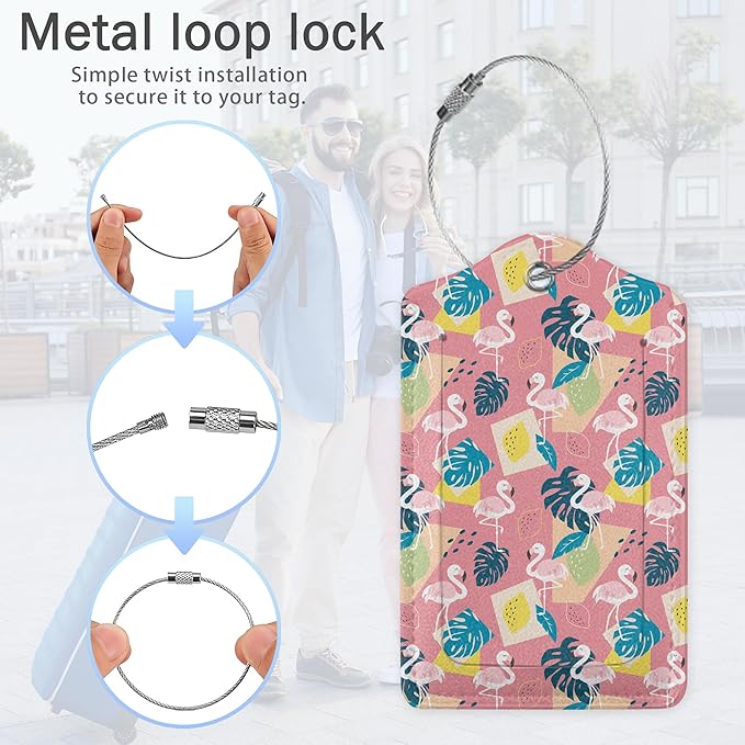 Pink Flamingo Luggage Tags, 2 Pack Tropical Palm Leaves Luggage Tag, Leather - Image 5