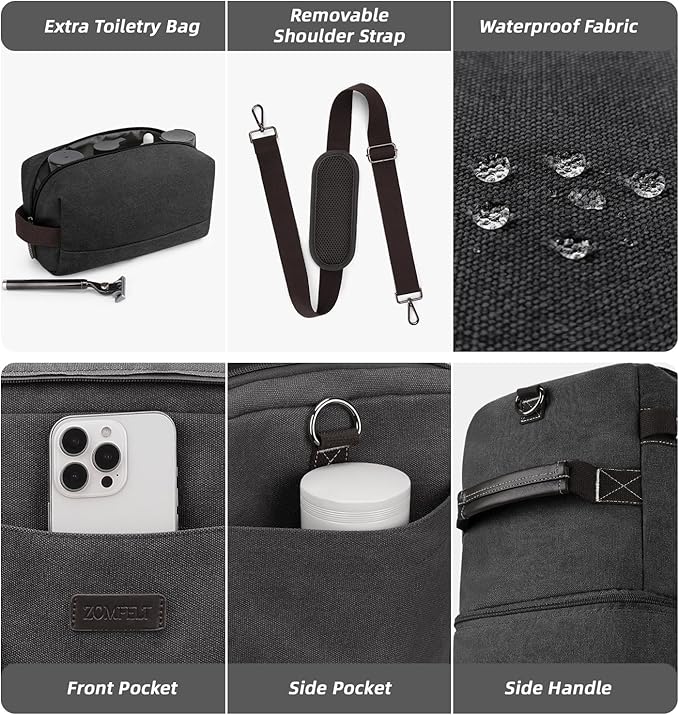 ZOMFELT Travel Duffle Bag for Men, Waterproof Canvas Overnight Duffel Bag - Image 6