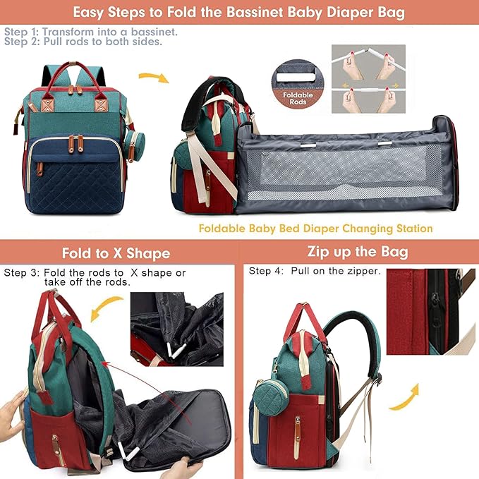 Diaper Bag with Changing Station, Waterproof 3 in 1 Diaper Backpack with - Image 7