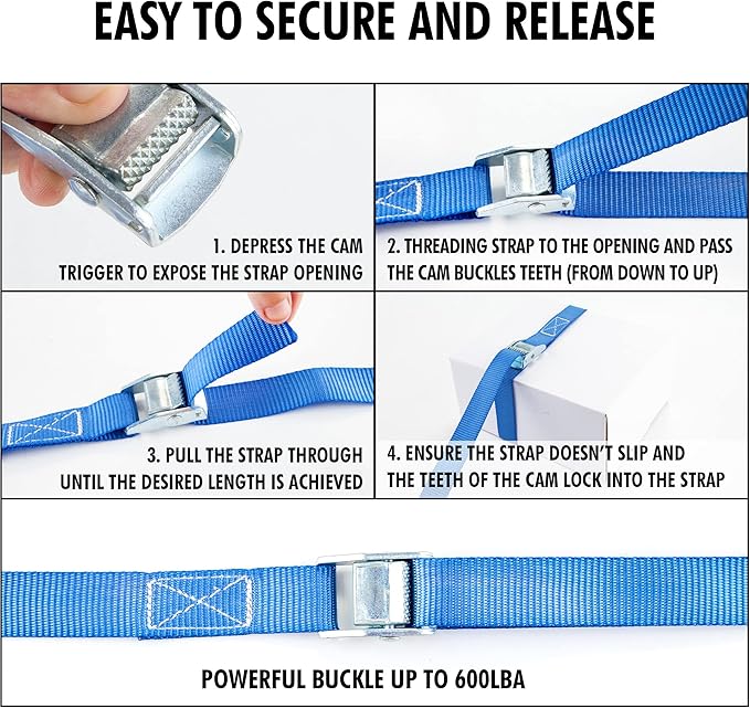 Cartman 1" x 12' Lashing Straps Up To 600lbs, 4pk Blue - Image 4