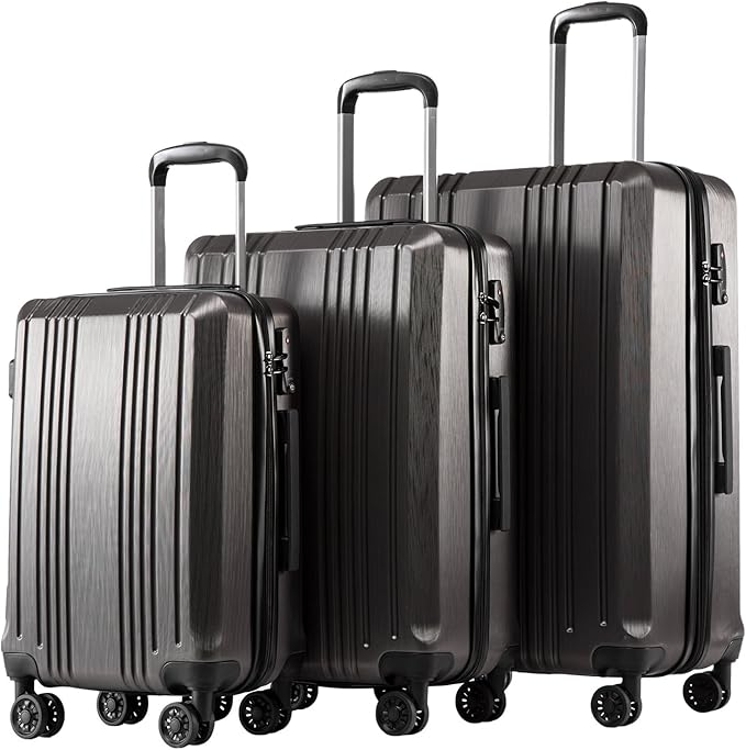 Coolife Luggage Expandable Suitcase PC+ABS 3 Piece Set by COOLIFE