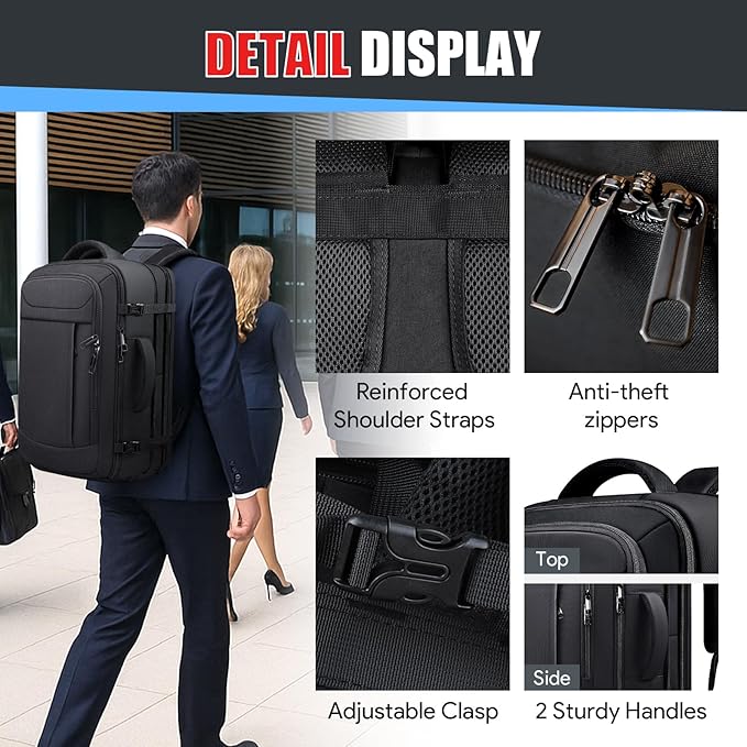 55L Extra Large Travel Backpack, Expandable 50L - 60L Carry On Backpack - Image 5