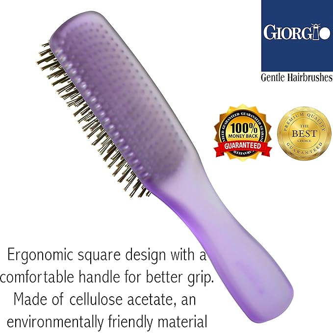 Giorgio GION1-2PP Neon Purple Set of 2 Gentle Touch Detangler Hair Brush for Men and Women. Soft Bristles for Sensitive Scalp. Wet/Dry for all Hair Types. Scalp Massager Brush Stimulate Hair Growth