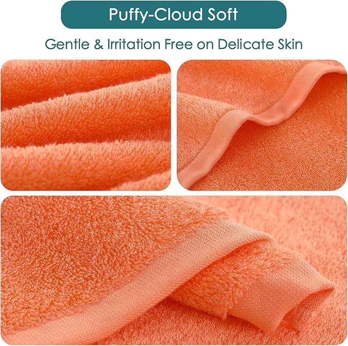Wash Cloths 6 Pack, Super Soft and Gentle Face Towels on Sensitive Skin, 13x13 inch Large Bath Washcloths for Face and Body, Reusable Makeup Remover Eraser, Easy to Rinse White Facial Cleaning Cloths