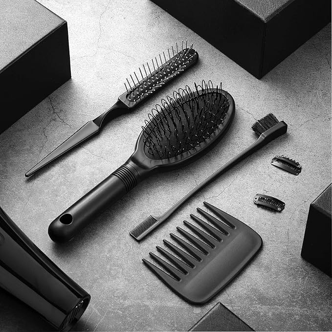 Boao 9 Pieces Wig Combs Set, Hair Edge Brush, Airbag Massage Comb, Wide Tooth Hair Comb, Clips, for Wig Stand, Human and Synthetic Extension