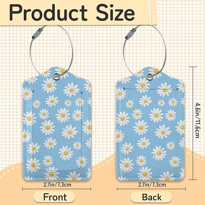 3 PCS Vintage Groovy Flowers Luggage Tags, Suitcase Tags Privacy Cover ID Label - Image 3