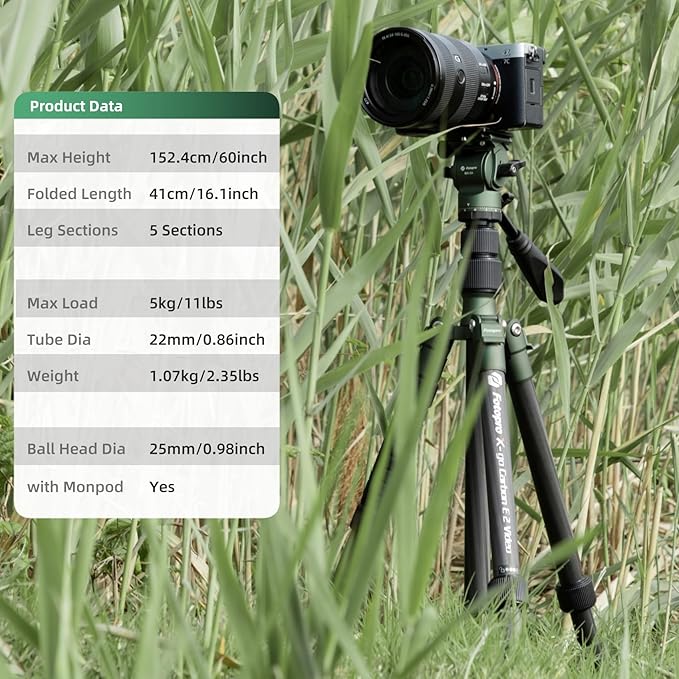 Fotopro 59" Carbon Fiber Travel Tripod, Compact Video Tripods - Image 2