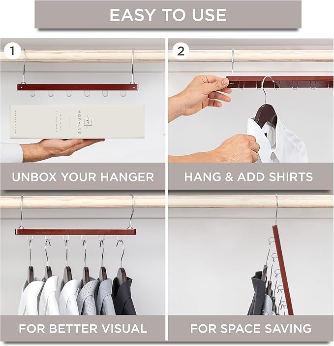 MORALVE Space Saving Hangers for Closet – 4 Pack European Beechwood 6-Tier - Image 7