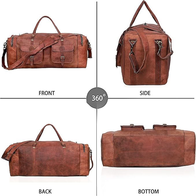 Leather Duffle Bag for Men Luggage Handmade Travel Bag Carry On Luggage - Image 8