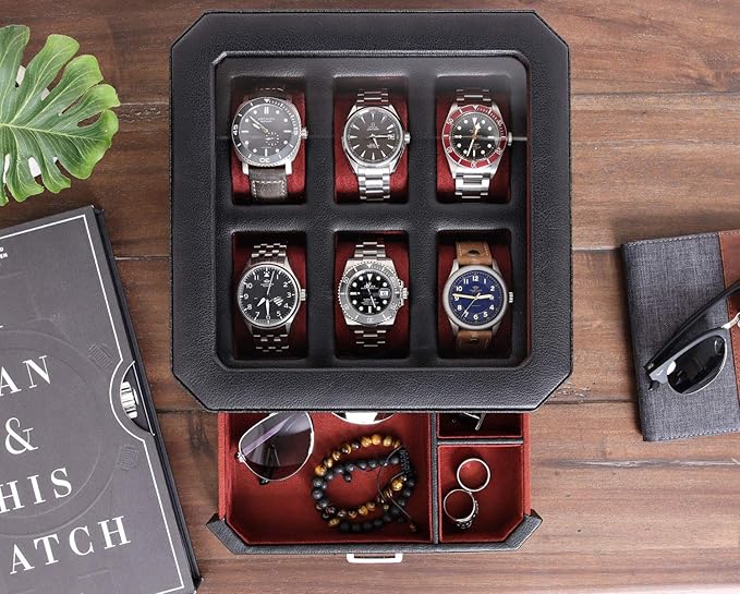 ROTHWELL Gift Set 6 Slot Leather Watch Box and 2 Watch Travel Case - Image 4