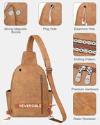 FADEON Large Sling Bag for Women, Leather Crossbody Purse Designer Anti Theft - Image 7