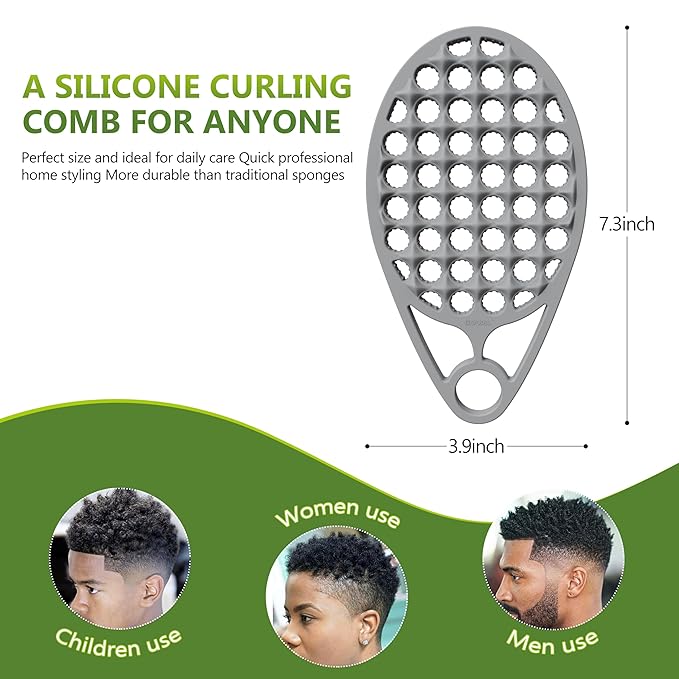 KOUPA Magic Silicone Curly Hair Brush, One Piece Twist Curl Comb for Afro Curls, Washable Hair Tool for Men Women, Grey, 2 Pieces