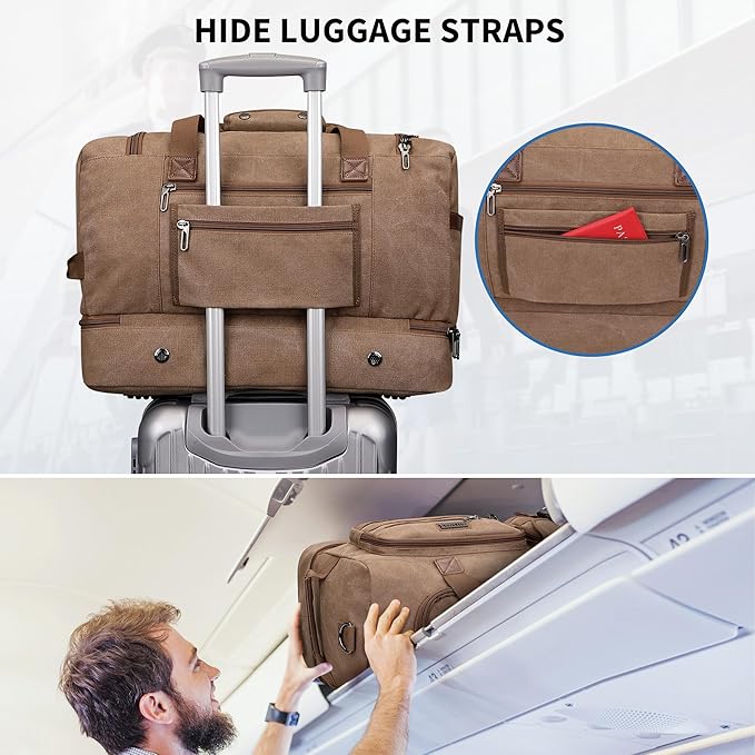 WITZMAN Duffle Bag for Men 50L Canvas Weekender Overnight Bag - Image 7