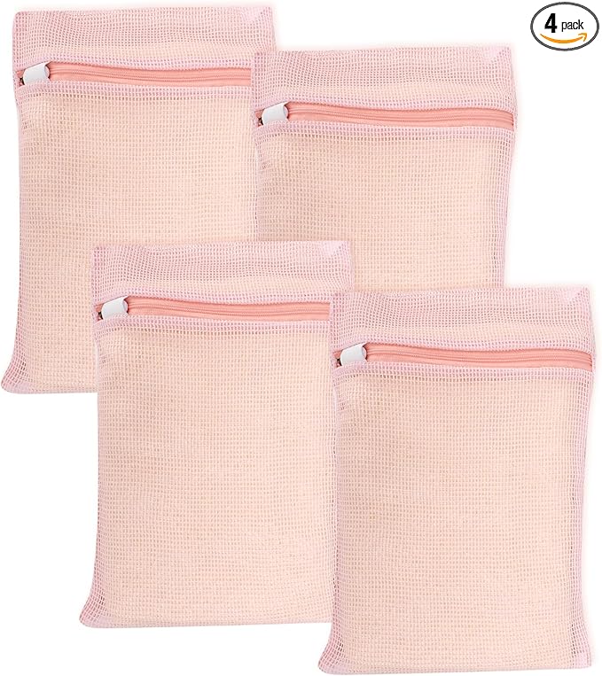 4 Piece Pink Small, Durable Organic Cotton Mesh Laundry Bag by NAHADS