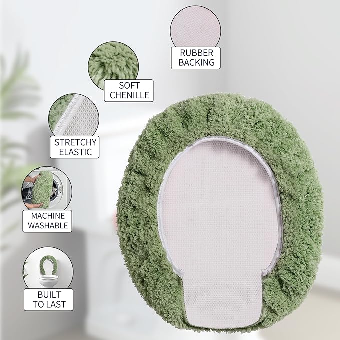 Microfiber Elongated Toilet Seat Cover 19.5"x 15" Machine Washable Solid Toilet - Image 4