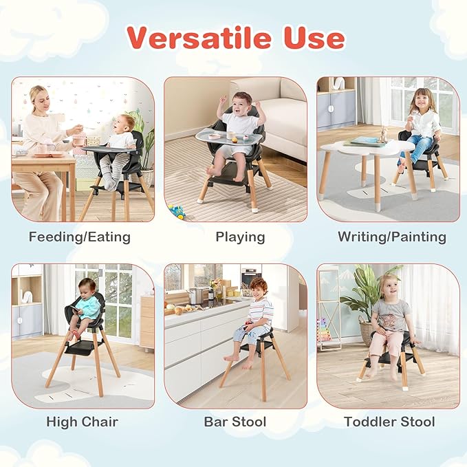 HONEY JOY Baby High Chair, 6 In 1 Convertible Wooden Highchair - Image 2