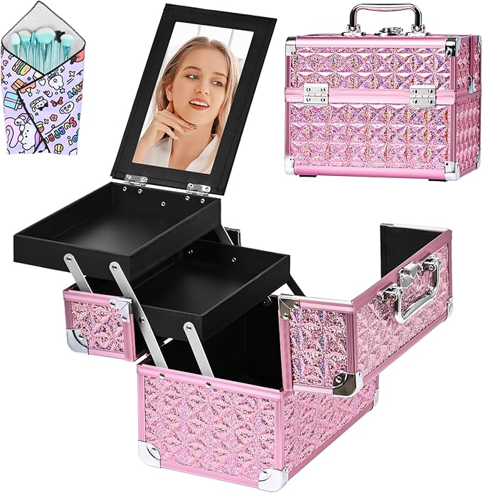 Makeup Case Organizer, Makeup Train Case, Trays Cosmetic Box Portable, by Unknown