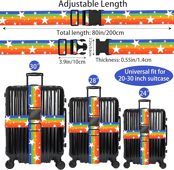 Rainbow Stars Luggage Straps for Suitcases, Adjustable Luggage Travel Belt to - Image 2