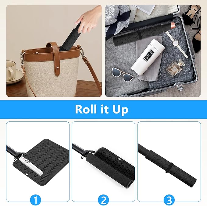 Quccefods Heat Resistant Mat Oversize Curling Iron Mat Silicone Hot Hair Tools Mat for Hair Straightener,Flat Irons,Hair Styling Tools Countertop protection Portable Travel Mat 14.2" x 11"