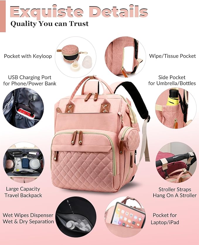 Diaper Bag with Changing Station, Waterproof 3 in 1 Baby Diaper Backpack with - Image 3