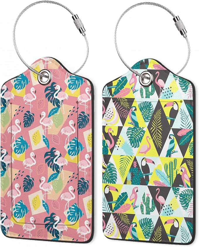 Pink Flamingo Luggage Tags, 2 Pack Tropical Palm Leaves Luggage Tag, Leather by Unknown